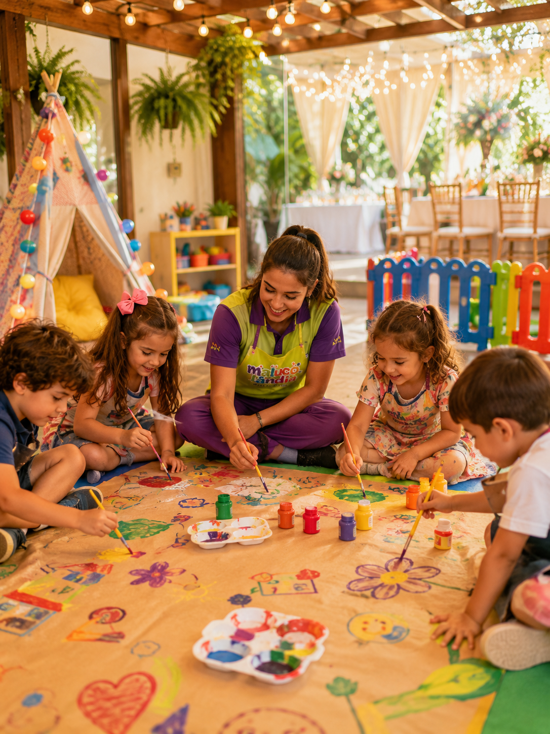 Crianças se divertindo no espaço kids de um casamento